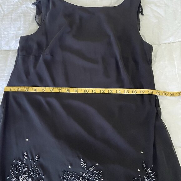 Vintage Y2K 90s Midi Beaded Black Sheer Asymmetrical Scarf Hem Dress Sz 14W - Picture 14 of 15